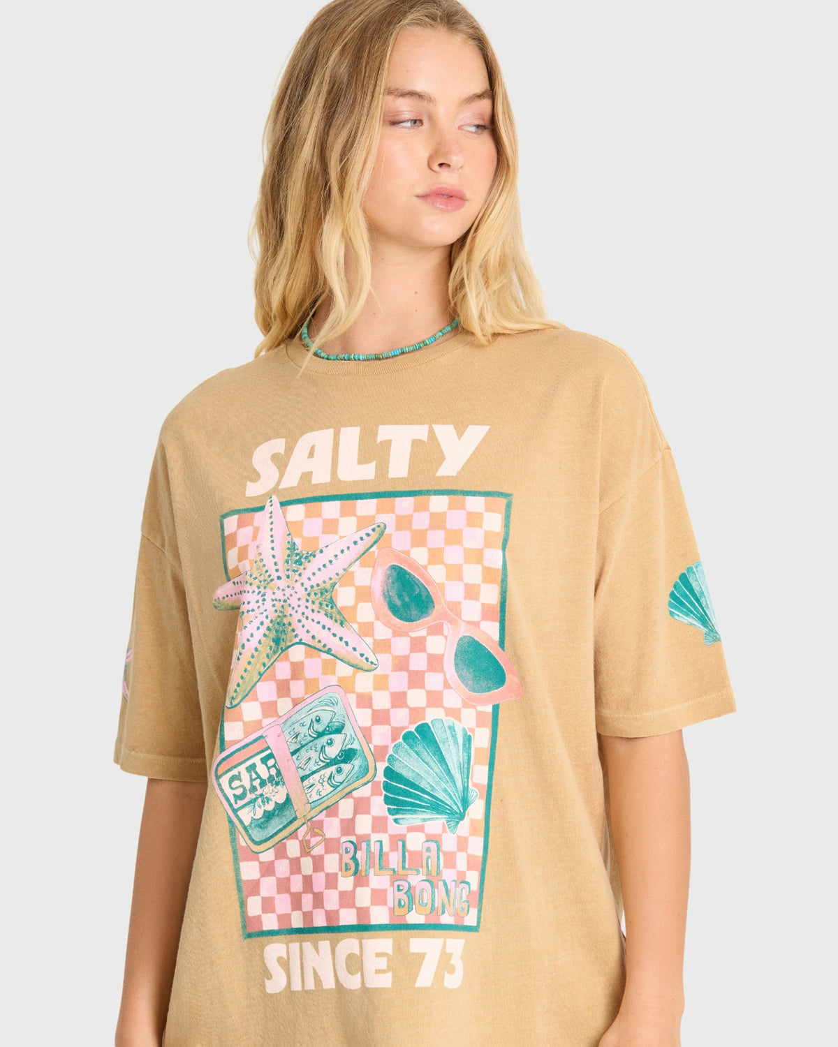 Billabong Women's Salty Since Short Sleeve Cotton Graphic T-Shirt - Curry