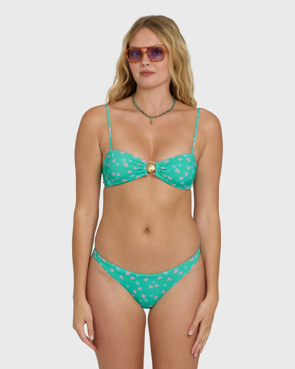 Billabong Women's Ship Wrecked Shelly Bandeau Bikini Top - Green Tropics