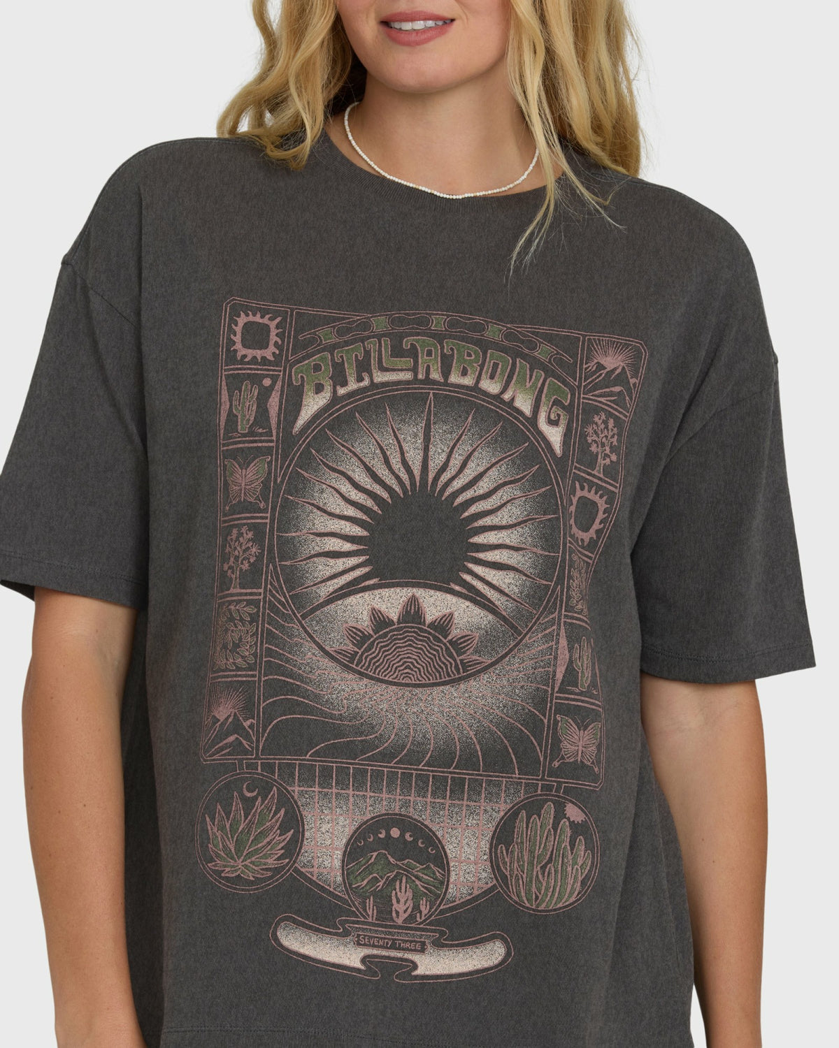 Billabong Women's Natural Collection Short Sleeve Knit T-Shirt - Off Black