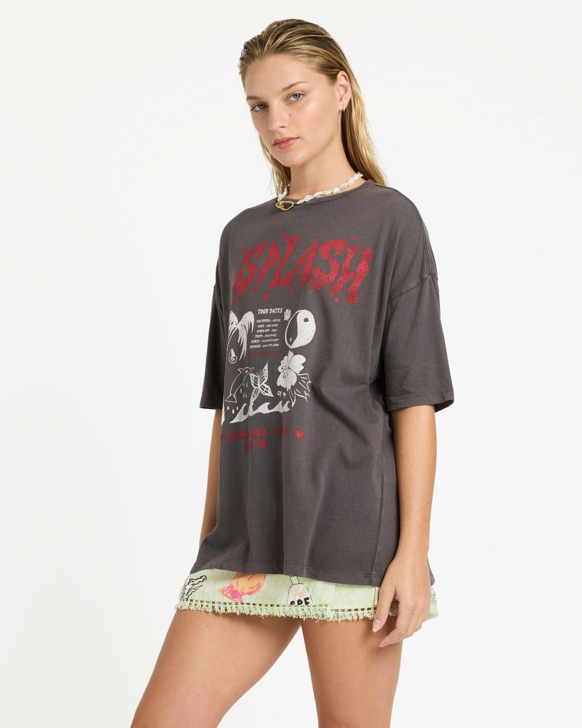 Billabong Women's Lottie Hall Short Sleeve T-Shirt - Off Black