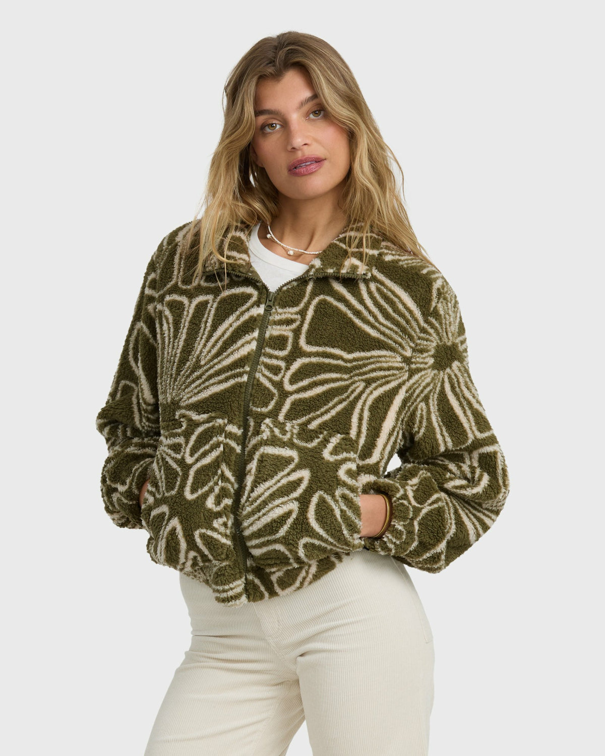 Billabong Women's First Light Sherpa Front Zip Fleece - Martini Olive