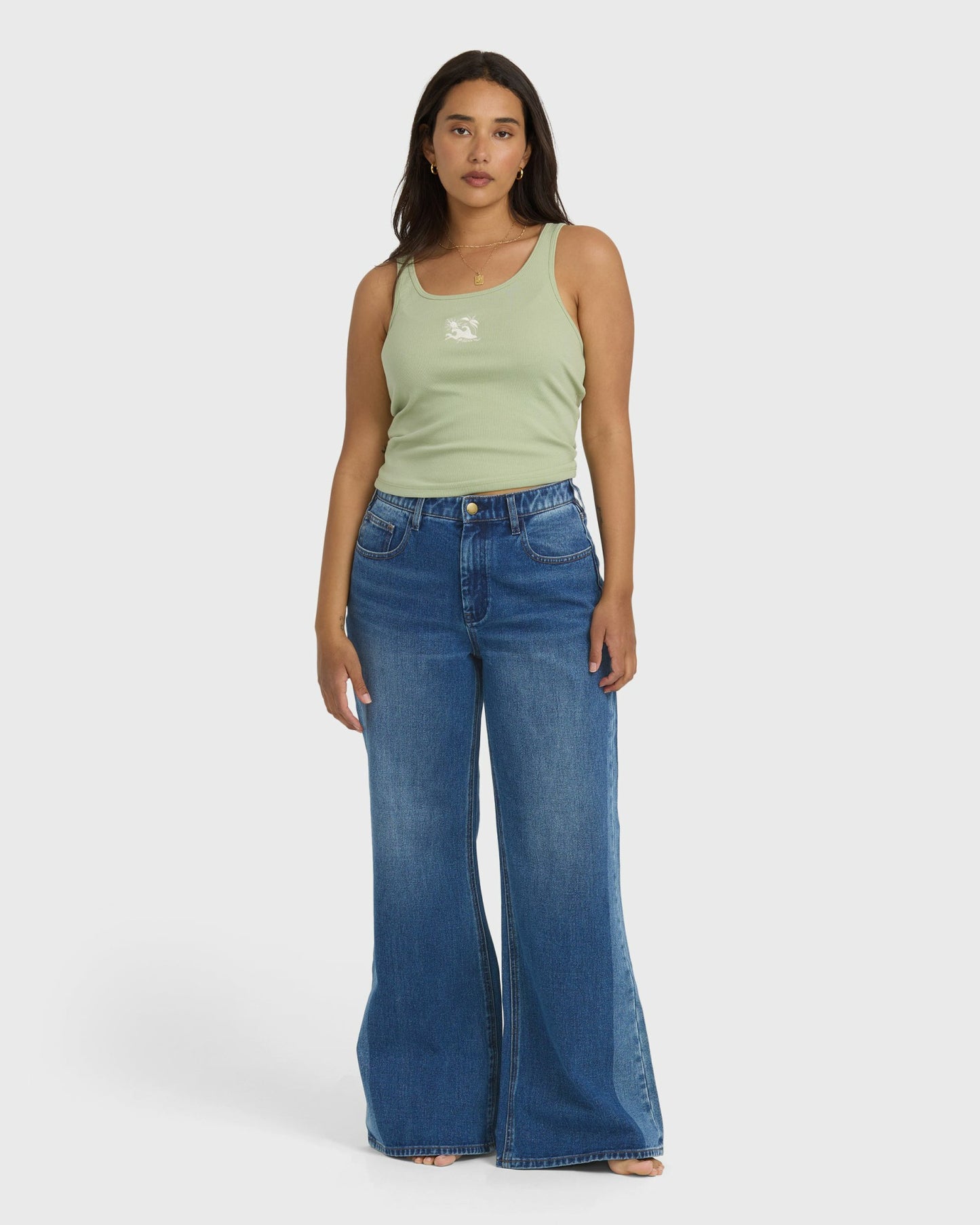 Billabong Women's Free Fall High-Waist Denim Flare Pants - Middle Broken Blue