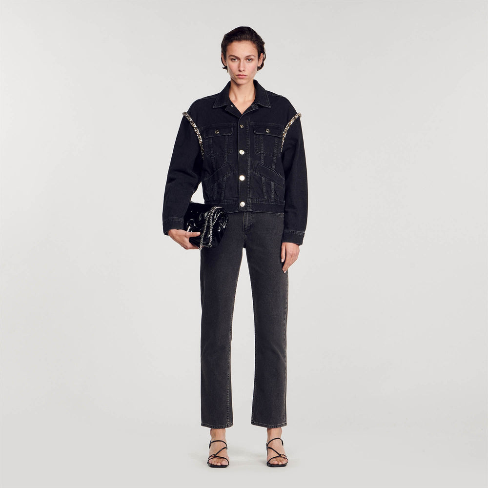 Sandro Women Oversized denim jacket with rhinestones