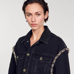 Sandro Women Oversized denim jacket with rhinestones
