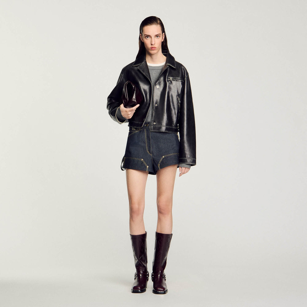 Sandro Women Distressed leather jacket
