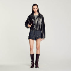 Sandro Women Distressed leather jacket
