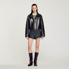 Sandro Women Distressed leather jacket