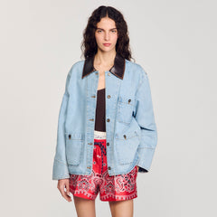 Sandro Women Denim jacket with leather collar