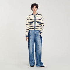 Sandro Women Striped cardigan with denim details