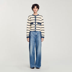 Sandro Women Striped cardigan with denim details