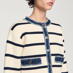 Sandro Women Striped cardigan with denim details