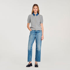 Sandro Women Cardigan with denim collar