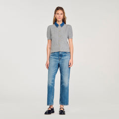 Sandro Women Cardigan with denim collar