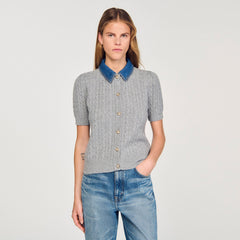 Sandro Women Cardigan with denim collar