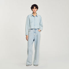 Sandro Women Denim shirt with beaded collar