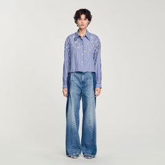 Sandro Women Beaded striped shirt