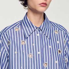 Sandro Women Beaded striped shirt