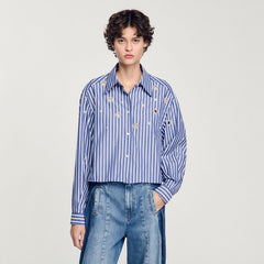 Sandro Women Beaded striped shirt