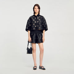Sandro Women Oversized shirt with rhinestones holes