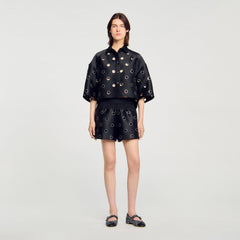 Sandro Women Oversized shirt with rhinestones holes