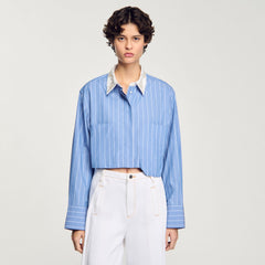 Sandro Women Striped cropped shirt with rhinestone