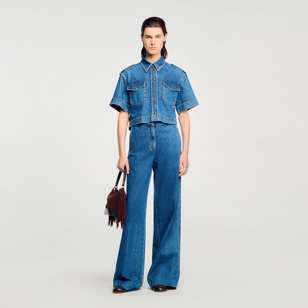 Sandro Women Cropped denim shirt