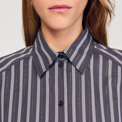 Sandro Women Oversized striped rhinestone shirt
