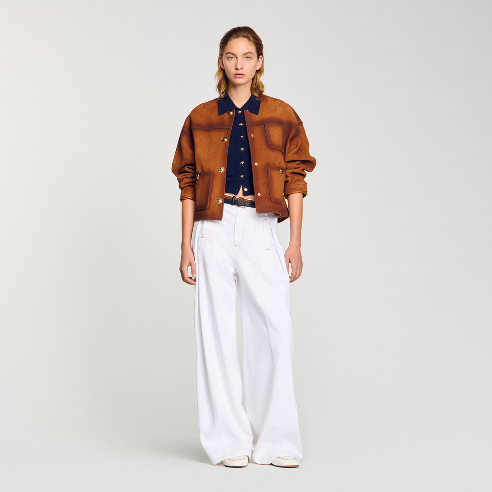 Sandro Women Topstitched wide-leg jeans