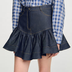 Sandro Women Mini denim ruffled skirt