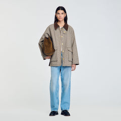 Sandro Women Check coat with velvet collar