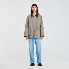 Sandro Women Check coat with velvet collar