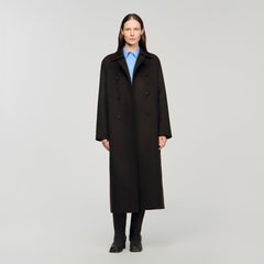 Sandro Women Long wool and leather coat