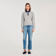 Sandro Women Sweater with denim collar