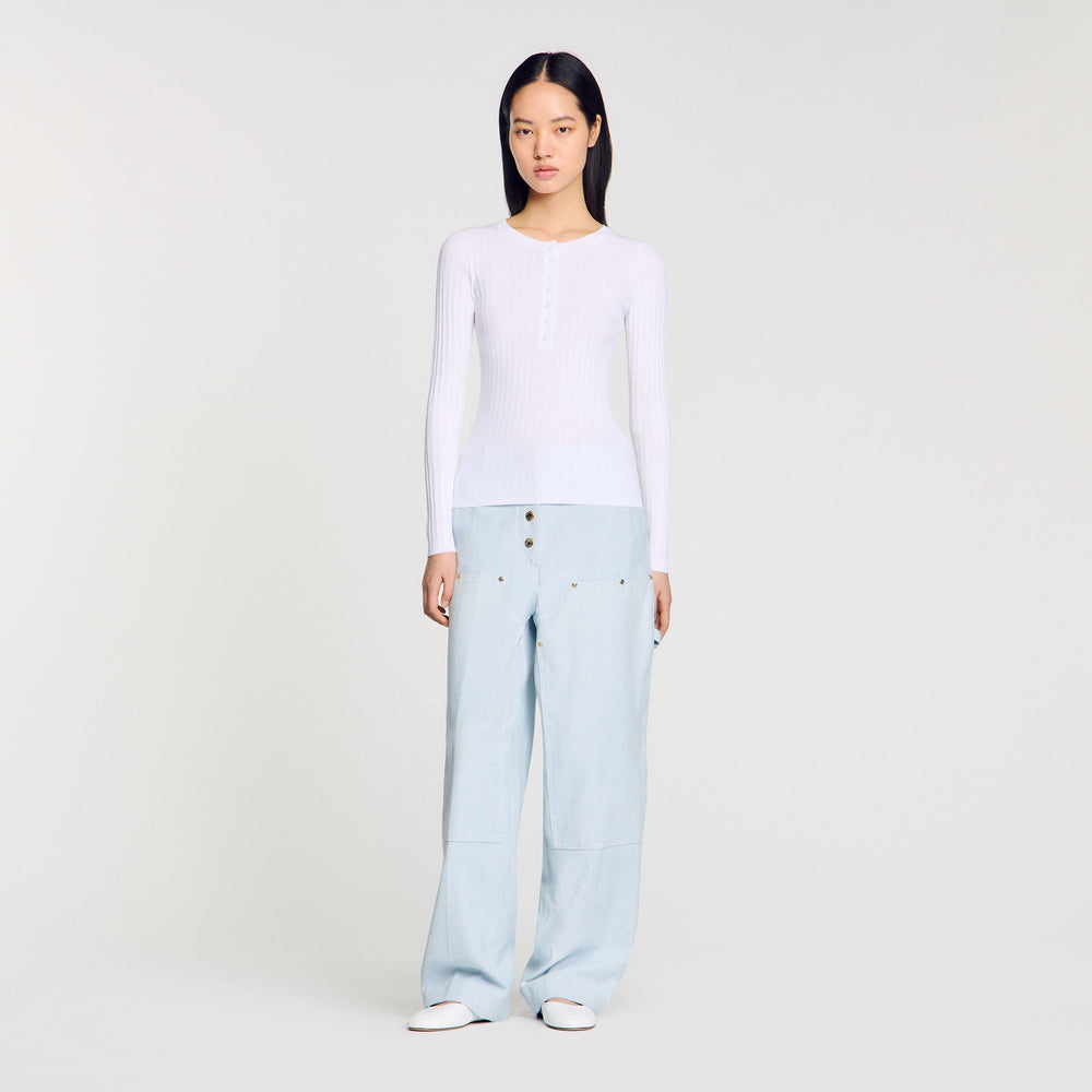 Sandro Women Ribbed sweater with Tunisian collar