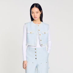Sandro Women Ribbed sweater with Tunisian collar