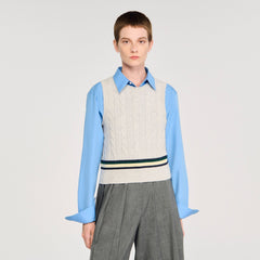 Sandro Women Sleeveless cropped cable knit sweater