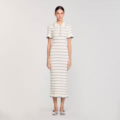Sandro Women Knitted midi dress with polo neck