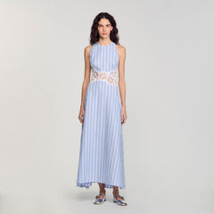 Sandro Women Striped maxi dress with lace