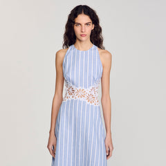 Sandro Women Striped maxi dress with lace