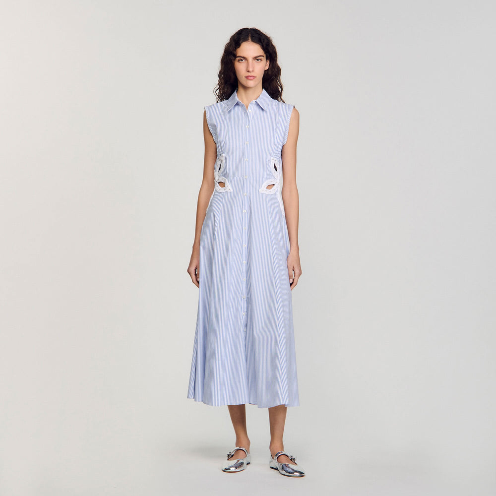 Sandro Women Striped embroidered maxi dress