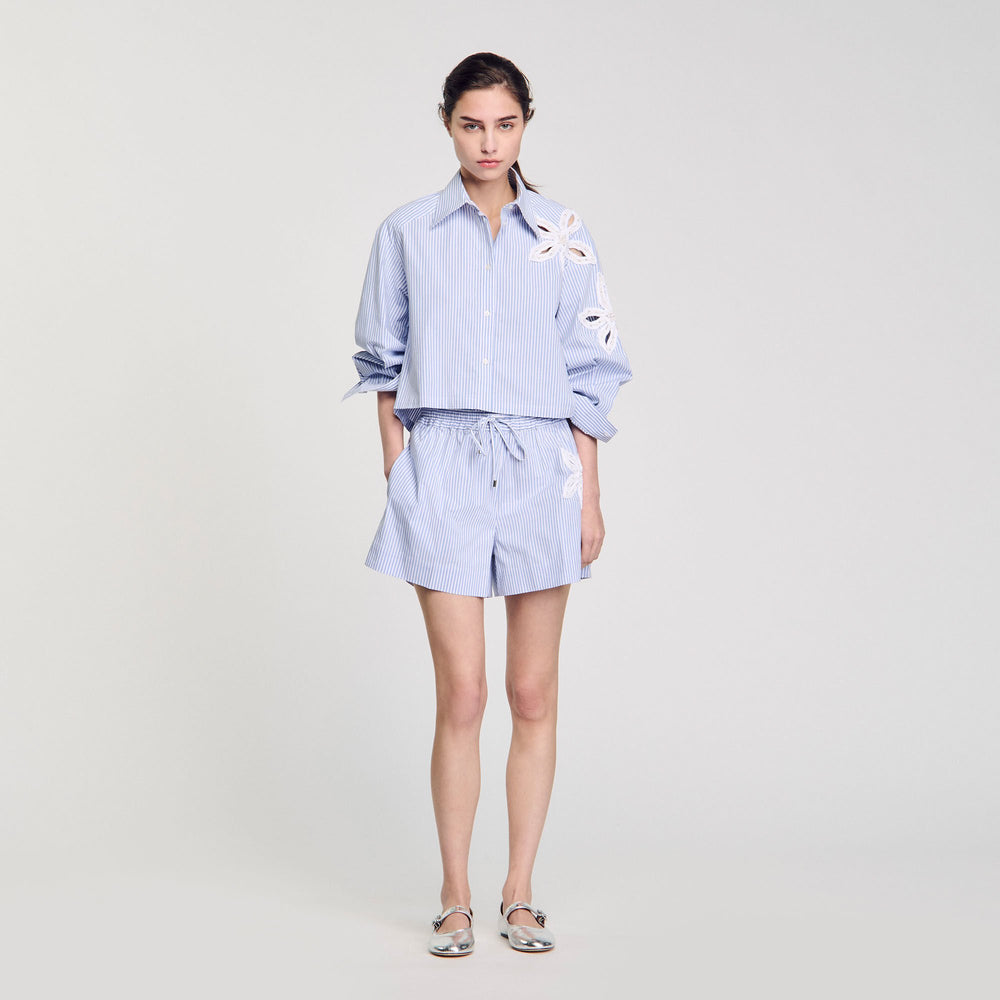 Sandro Women Striped shorts with flower detail