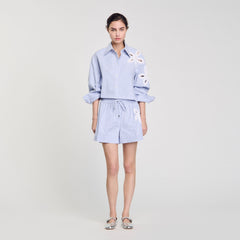 Sandro Women Striped shorts with flower detail