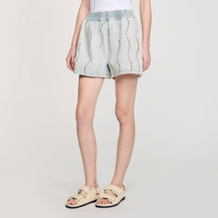 Sandro Women Beaded and rhinestone denim shorts