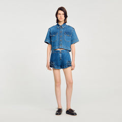 Sandro Women Ruffled denim shorts