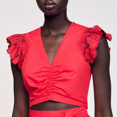 Sandro Women Crop top with embroidered sleeves