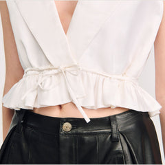 Sandro Women Ruffled V-neck crop top