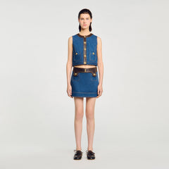 Sandro Women Denim and leather top