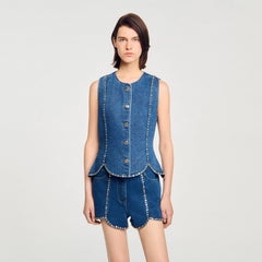 Sandro Women Rhinestone denim top