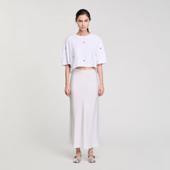 Sandro Women Cropped pearl bead T-shirt