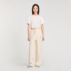 Sandro Women Beaded cropped T-shirt